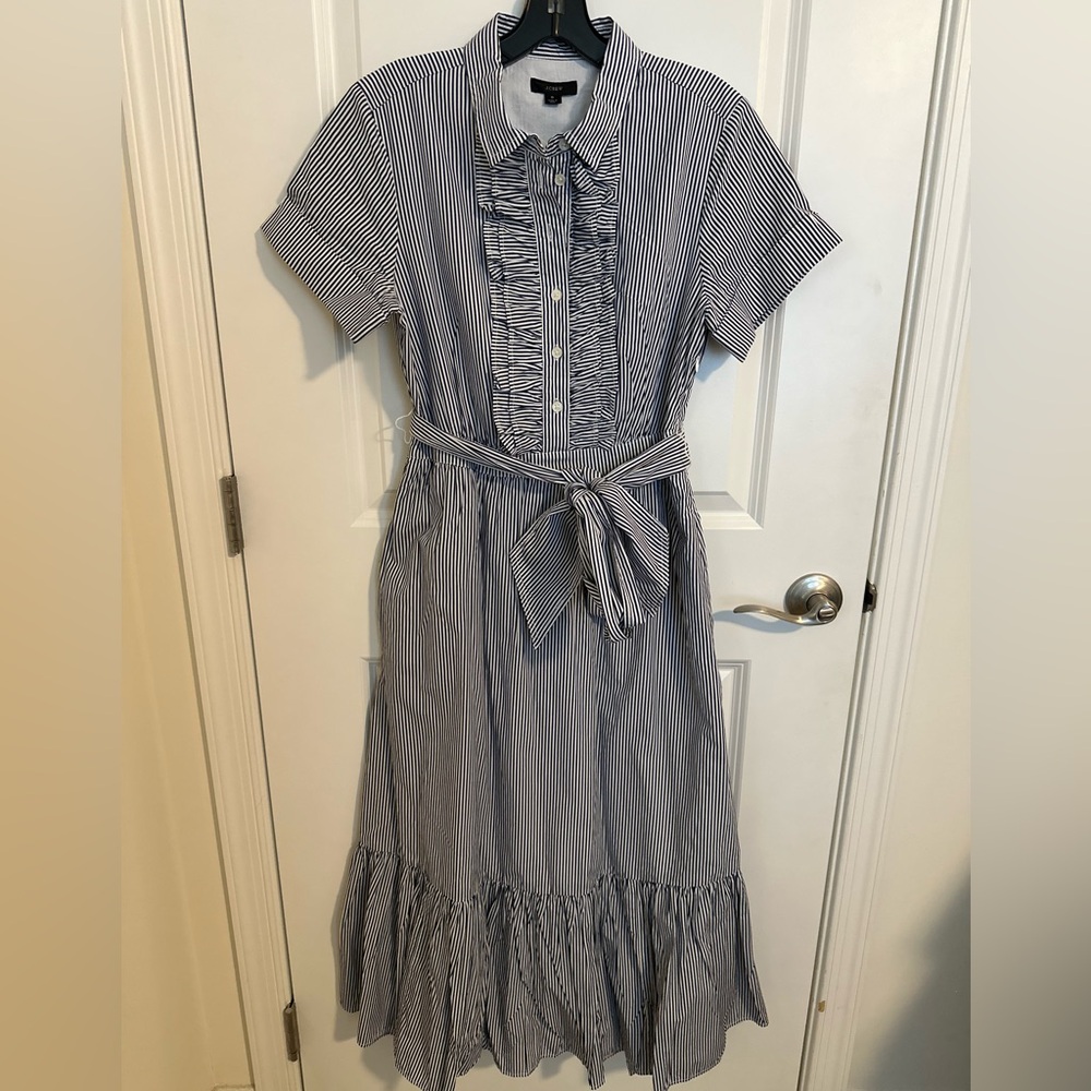 J Crew navy and white striped maxi dress